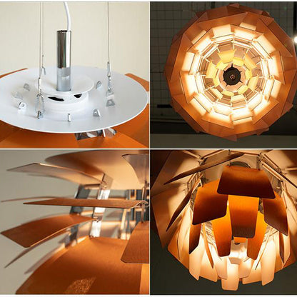 Sculptural Metal Shade Hanging Fixture 20 in Adjustable Height Overhead Lighting for Dining Room Kitchen Island Entryway Warm Glow Installat
