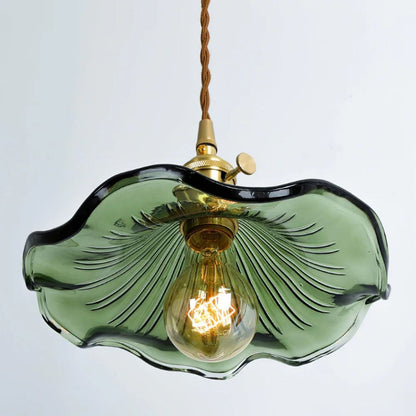 Glass Ceiling Light with Sculptural Ripple Edge – 9 in Hanging Fixture with Metal Hardware for Kitchen, Dining Area, or Bedroom – Adjustable