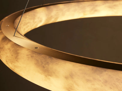 Round Alabaster LED Chandelier with Steel Cables for Dining Room, 36 or 48 Inch