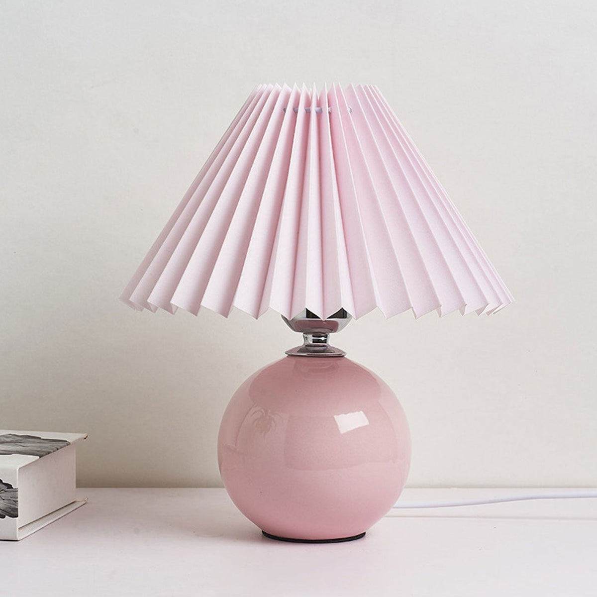 Ceramic Table Lamp with Fabric Shade – Modern Accent Lighting for Bedroom, Living Room & Home Office