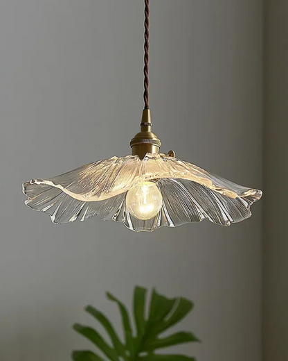 Glass Pendant Light with Brass Socket and Organic Petal Shape for Dining Room and Living Space