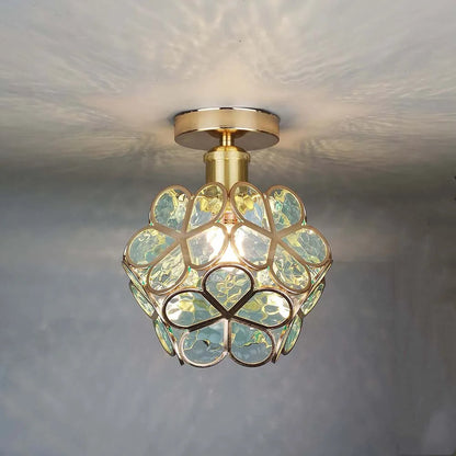 Acrylic Flush Mount Ceiling Light 8 in Gold Floral Fixture Bedroom Hallway Living Room Compact Small Space Decorative E26 Base Warm Glow