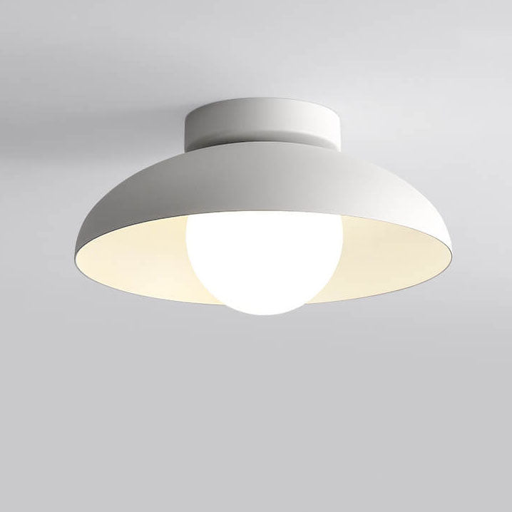 Single-Bulb Ceiling Light with Iron Frame and Glass Shade for Bedroom, Hallway, or Entryway