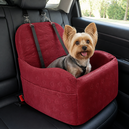 Ortekor Plush Memory Foam Dog Car Seat (3 Clip-On Safety Leashes)