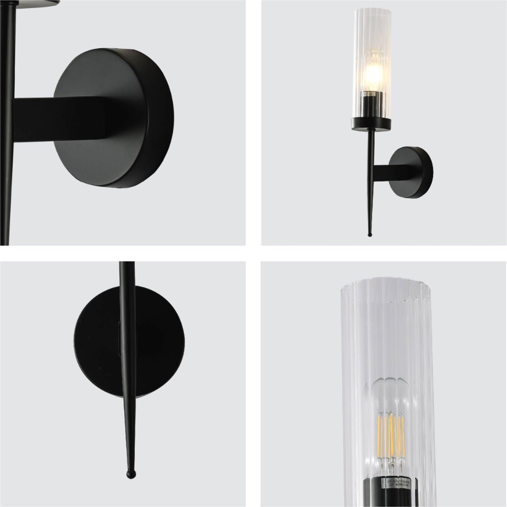 Textured Glass Wall Sconce with Steel Frame - Dimmable E27 Socket - 16 inch Height - Modern Art Deco Fixture for Hallways Bedrooms Living Sp
