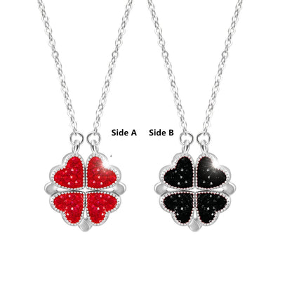 Magnetic Flip Heart Necklace – Converts from Flower to Heart Design – Sterling Silver Chain for Women & Girls