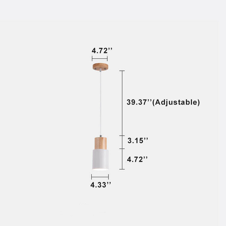 Wood Cylinder Hanging Light Fixture with Adjustable Cable for Kitchen Island Dining Room Overhead Task Lighting Modern Scandinavian Minimal