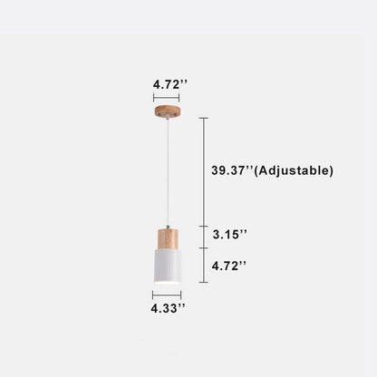 Wood Cylinder Hanging Light Fixture with Adjustable Cable for Kitchen Island Dining Room Overhead Task Lighting Modern Scandinavian Minimal