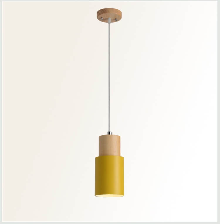 Hanging Ceiling Fixture Metal Wood Shade 4.3 Inch Diameter E26 Socket Adjustable Height Chain for Kitchen Island Dining Room Bar Café