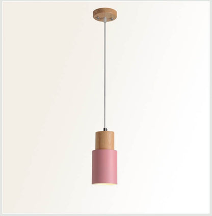 Hanging Ceiling Fixture Metal Wood Shade 4.3 Inch Diameter E26 Socket Adjustable Height Chain for Kitchen Island Dining Room Bar Café