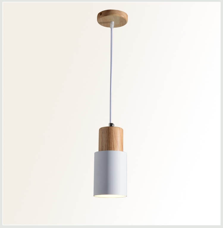 Hanging Ceiling Fixture Metal Wood Shade 4.3 Inch Diameter E26 Socket Adjustable Height Chain for Kitchen Island Dining Room Bar Café