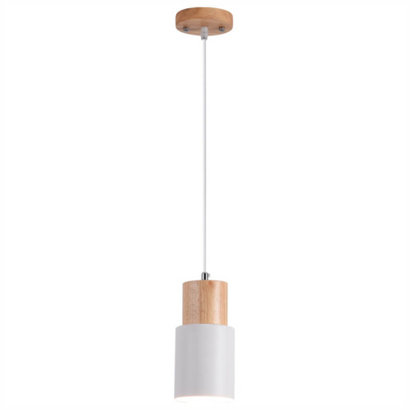 Hanging Ceiling Fixture Metal Wood Shade 4.3 Inch Diameter E26 Socket Adjustable Height Chain for Kitchen Island Dining Room Bar Café