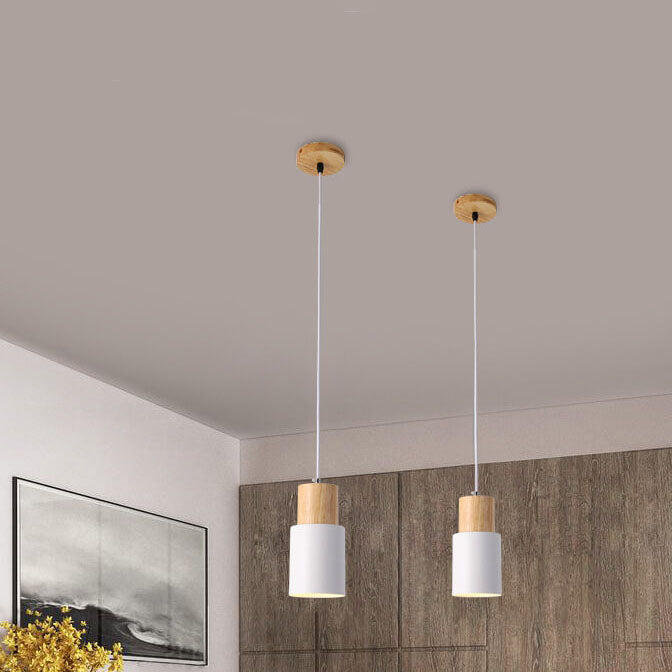 Hanging Ceiling Fixture Metal Wood Shade 4.3 Inch Diameter E26 Socket Adjustable Height Chain for Kitchen Island Dining Room Bar Café