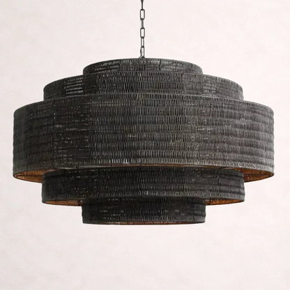 Woven Rattan Ceiling Chandelier with Layered Dome Shade – 28 or 40 Inch Natural Boho Pendant Light for Dining Room, Bedroom, Living Room