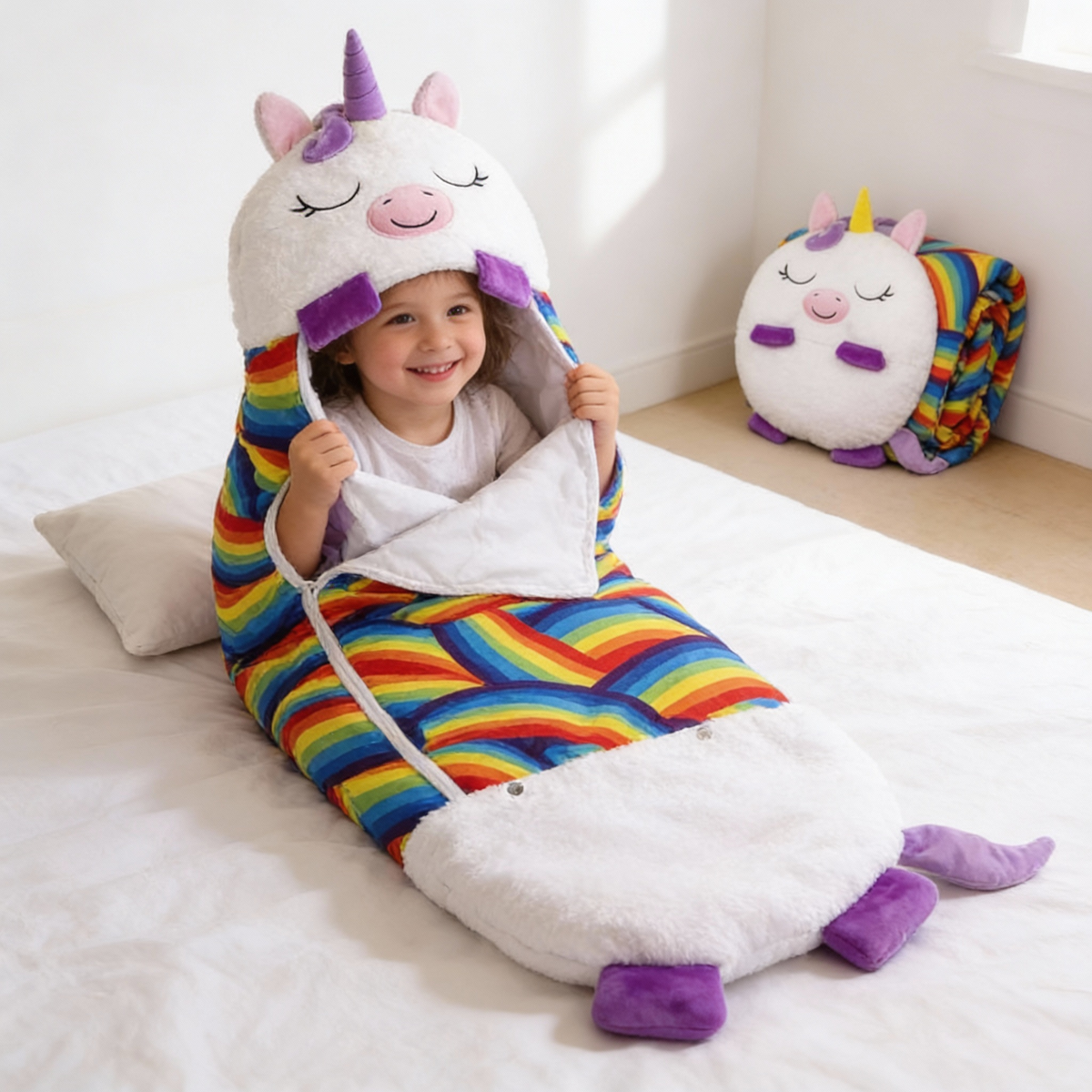 Animal Character Nap Mat for Kids – Converts to Pillow, Portable Travel Sleep Sack for Toddlers, Preschool & Home – Soft Critter Slumber Bag