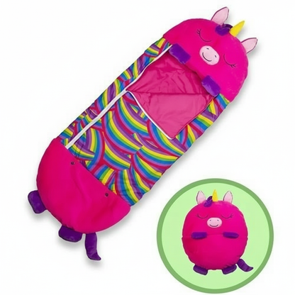 Animal Character Nap Mat for Kids – Converts to Pillow, Portable Travel Sleep Sack for Toddlers, Preschool & Home – Soft Critter Slumber Bag