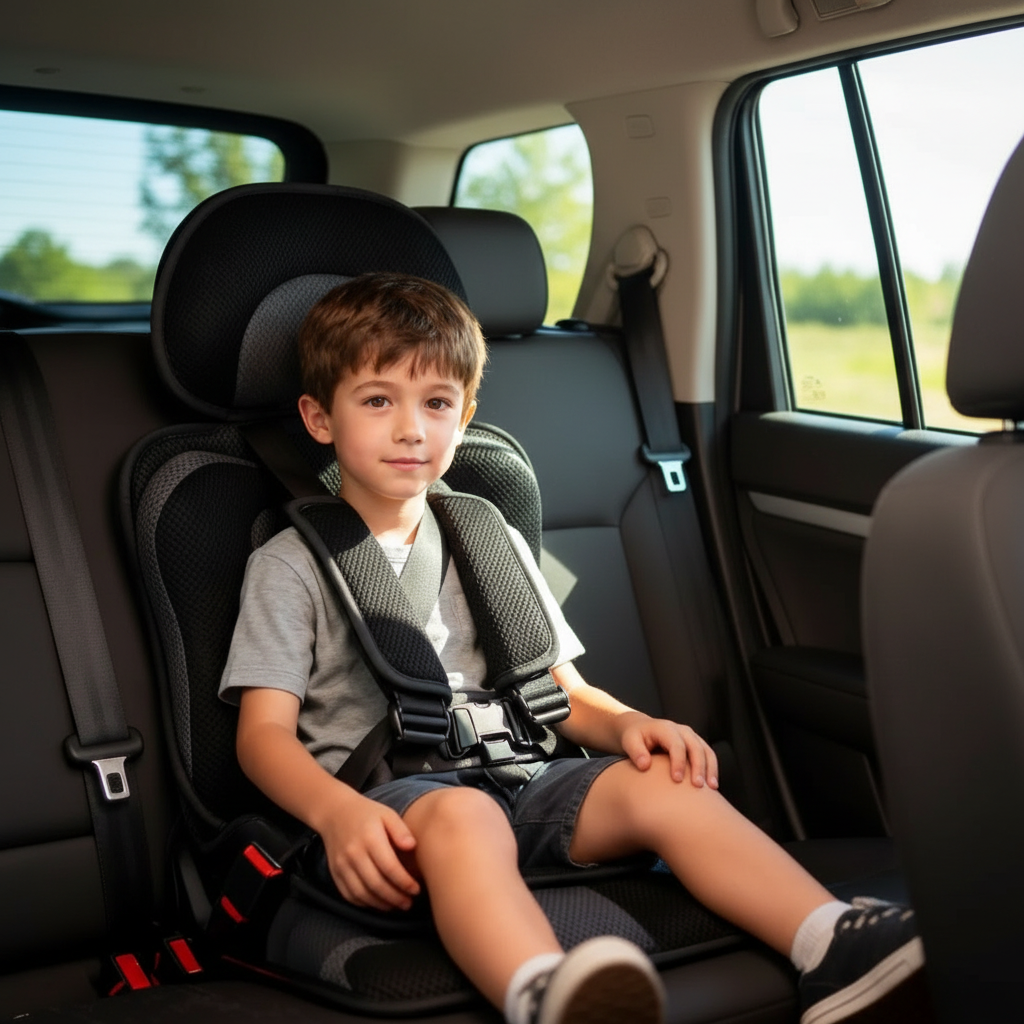 Collapsible Travel Booster Seat with 5-Point Harness for Kids 1-14 Years – Lightweight Car Safety Seat for Rideshares, Rentals & Family Trip