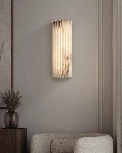 Natural Stone Wall Sconce 12 in Integrated LED Ribbed Surface Indoor Lighting Fixture for Bedroom Hallway Living Room Warm Ambient Glow