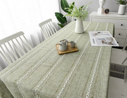 Elysian Cotton Linen Tablecloth - Striped Embroidery Tassel Lace