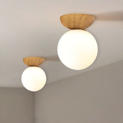 Spherical Glass Ceiling Light with Metal Frame - Contemporary Hardwired Fixture for Bedroom, Entryway & Hallway - G9 Socket