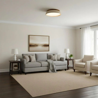 Flush Mount LED Overhead Light with Natural Stone & Wood Accents for Bedrooms, Hallways & Low Ceilings – Warm 3000K Glow, Scandinavian Minim