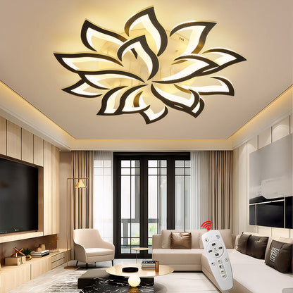 LED Flush Mount Light Fixture with Floral Layered Design for Bedroom, Entryway & Living Spaces | 22 in Black Metal Modern Low Profile Ambien