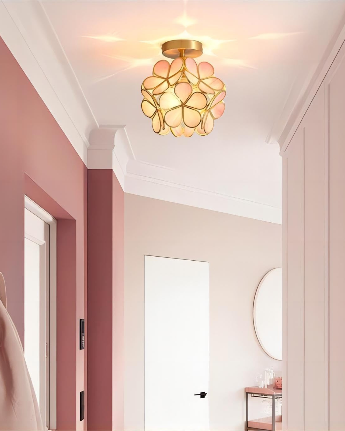Floral Flush Mount LED Light Fixture 8-Inch Gold Accent Acrylic Ceiling Lamp for Bedroom Hallway Entryway Small Rooms Modern Classic Decor I