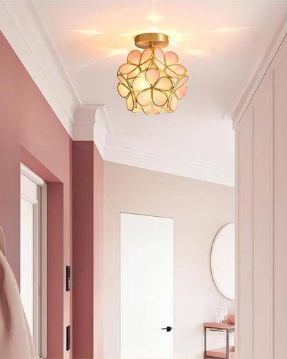 Floral Flush Mount LED Light Fixture 8-Inch Gold Accent Acrylic Ceiling Lamp for Bedroom Hallway Entryway Small Rooms Modern Classic Decor I