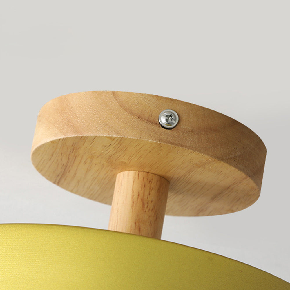 Flush Mount LED Light Fixture Wood Metal 12W for Bedroom Hallway Living Room Scandinavian Style Minimalist Low Profile Integrated Bulb Soft