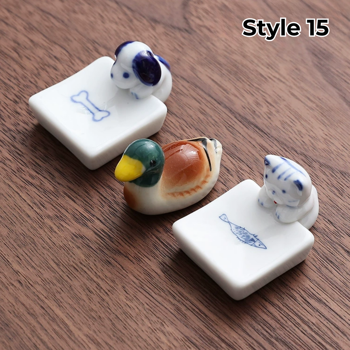 Porcelain Utensil Holders with Animal and Fruit Designs for Asian Dining – Set of 3 Decorative Tabletop Rests