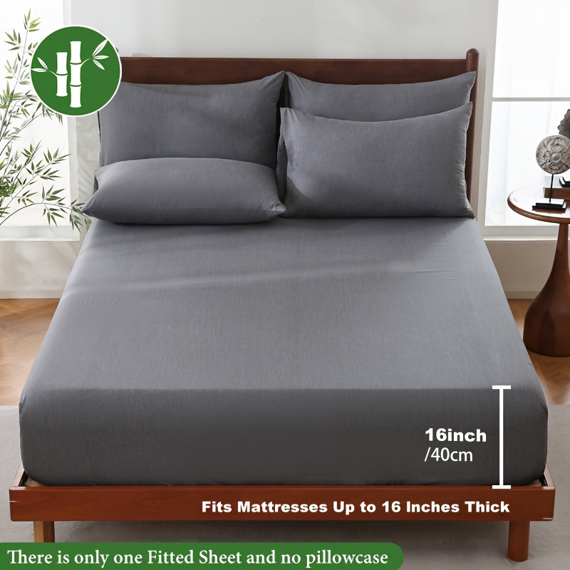 Bamboo Fiber Fitted Sheet Deep Pocket Breathable Cooling Bed Sheet Moisture Wicking Soft Bedding for Summer Twin Full Queen King Cal King
