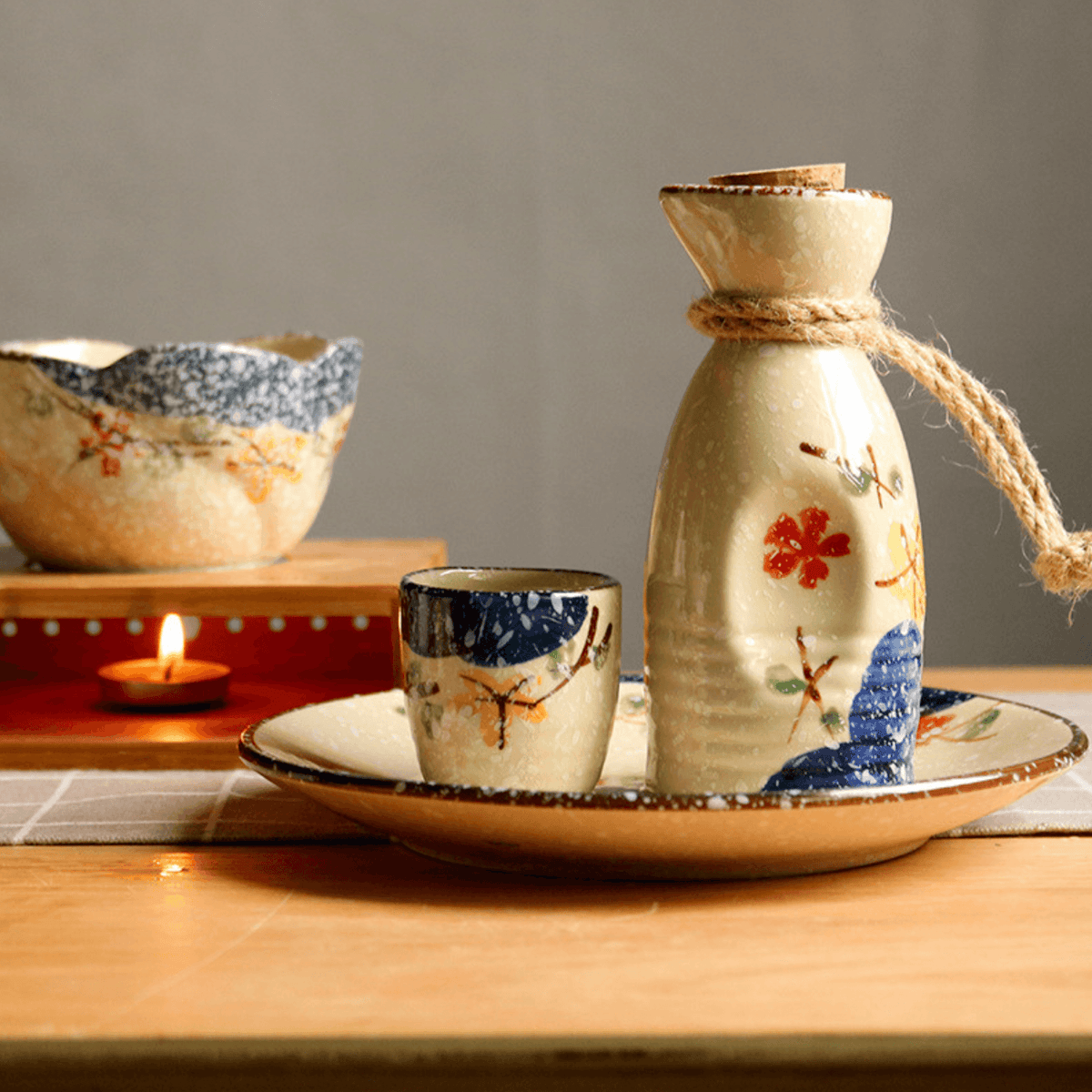Handcrafted Ceramic Sake Serving Set Cherry Blossom Design Tokkuri Flagon Ochoko Cups Traditional Japanese Drinkware for Home Entertaining G