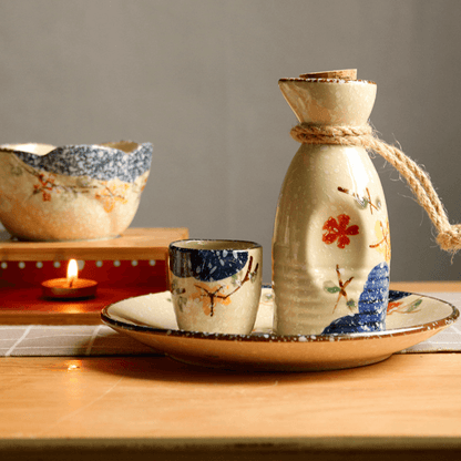 Handcrafted Ceramic Sake Serving Set Cherry Blossom Design Tokkuri Flagon Ochoko Cups Traditional Japanese Drinkware for Home Entertaining G