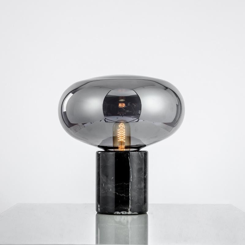 Stone & Glass Table Lamp with Hand-Blown Tinted Shade for Bedroom Nightstand & Living Room Accent Lighting | Modern Elegant Desk Lamp