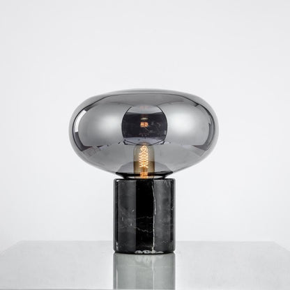 Stone & Glass Table Lamp with Hand-Blown Tinted Shade for Bedroom Nightstand & Living Room Accent Lighting | Modern Elegant Desk Lamp