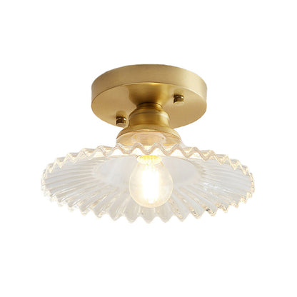 Ribbed Glass Ceiling Light Fixture 8.5-Inch Single-Bulb Semi-Flush Mount for Kitchen Dining Room Bedroom Hallway Entryway