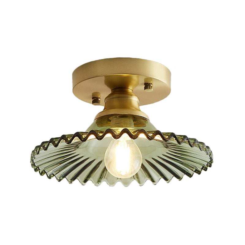 Ribbed Glass Ceiling Light Fixture 8.5-Inch Single-Bulb Semi-Flush Mount for Kitchen Dining Room Bedroom Hallway Entryway