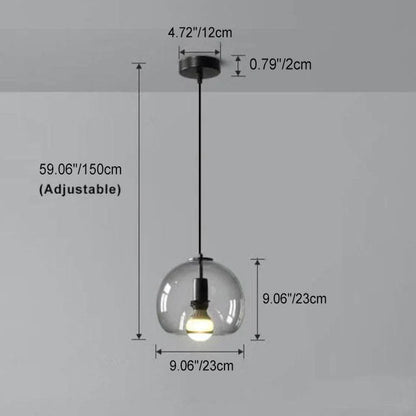 Hand-Blown Gray Glass Dome Ceiling Fixture for Dining Room & Kitchen | Modern Single-Bulb Hanging Lamp | UL-Listed Adjustable Cord Light