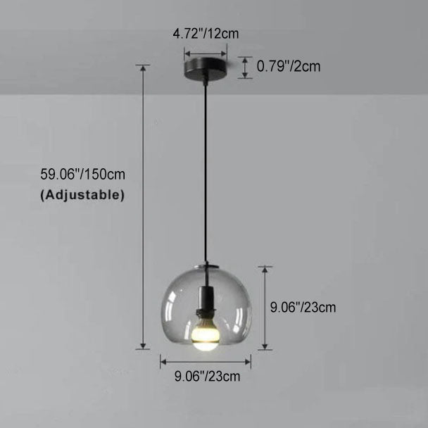 Adjustable Hanging Ceiling Light with Smoked Glass Shade 9 Inch for Dining Room Kitchen Bedroom Modern Dome Fixture Hardwired E26 Base