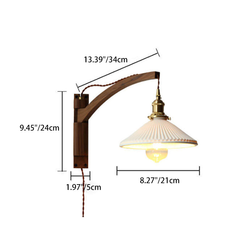 Adjustable Wood & Glass Wall Sconce with Swing Arm for Bedrooms, Hallways & Living Spaces