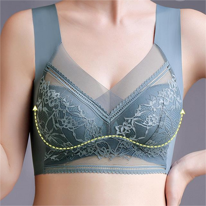 Wireless Push-Up Support Bra with Wide Straps & Lace Trim – Seamless Comfort for All-Day Wear