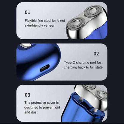 Rechargeable Waterproof Electric Shaver for Men – Travel-Size USB Charging Portable Grooming Tool for Wet & Dry Shave, Aluminum Body