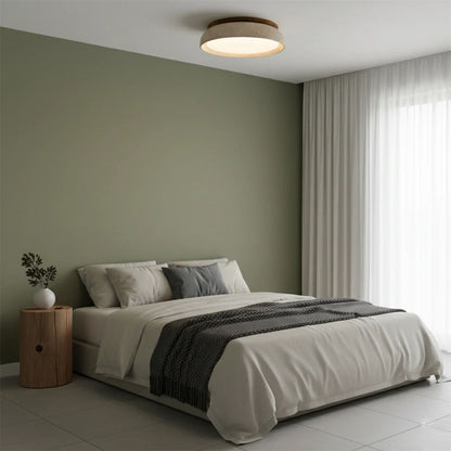 Flush Mount LED Overhead Light with Natural Stone & Wood Accents for Bedrooms, Hallways & Low Ceilings – Warm 3000K Glow, Scandinavian Minim