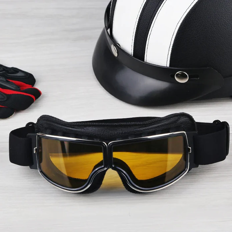 Retro Leather-Padded Motorcycle Goggles for Vintage Riding