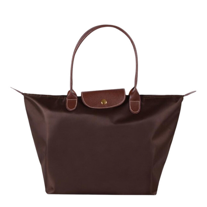 Water-Resistant Nylon Tote Bag with Leather Accents – Spacious Shoulder Carryall for Work, Travel & Everyday Use
