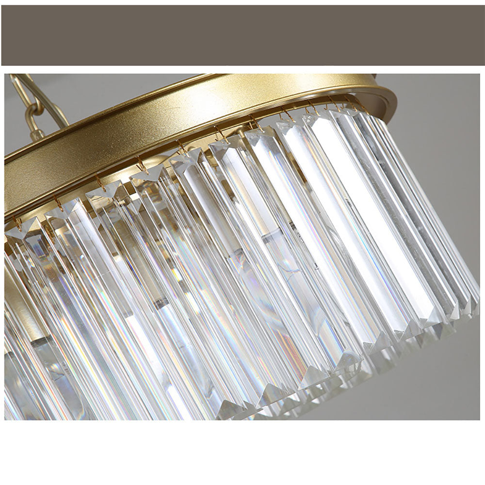Flush Mount Fixture with Sparkling Accents 16 Inch Brushed Brass Metal Frame Crystal Drops for Entryway Dining Room Bedroom Den Four Bulb So