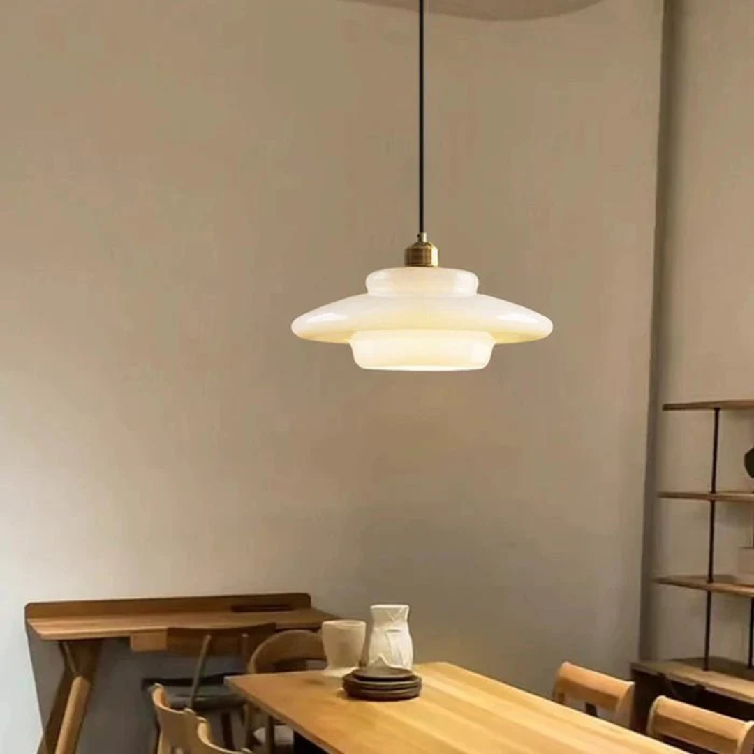 Adjustable Drop Ceiling Light with Cream Glass Shade and Gold Finish for Dining Room Kitchen Island Counter 47 in Cord E27 Socket Modern Far