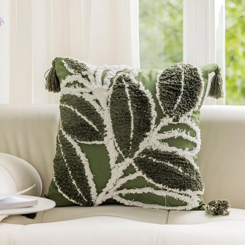 Luma Sofa Cushion Covers - Microfiber Blend, Leaf Motif