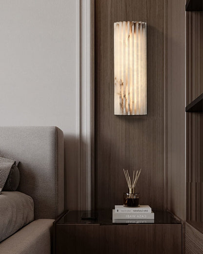 Natural Stone Wall Sconce 12 in Integrated LED Ribbed Surface Indoor Lighting Fixture for Bedroom Hallway Living Room Warm Ambient Glow