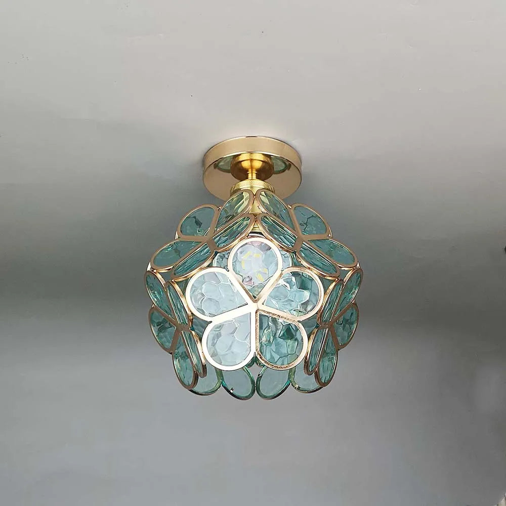 Flush Mount Flower Fixture in Gold with Acrylic Shade for Entryway Bedroom Small Spaces 8-Inch Modern LED Overhead Home Lighting